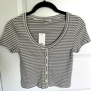 Striped, cropped, button up tshirt